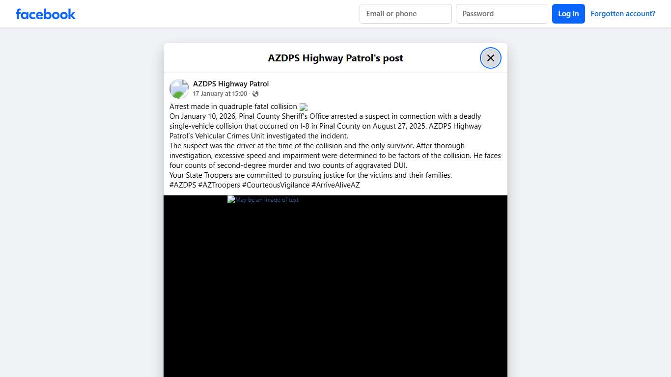 Arrest made in quadruple fatal... - AZDPS Highway Patrol Facebook